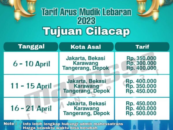 TARIF TRAVEL MUDIK 2023